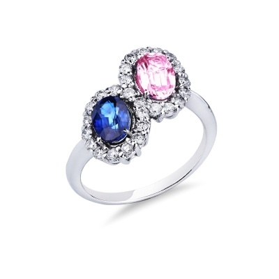 Saphir rosa und blau Ring mit Diamanten Weißgold