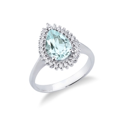 Aquamarin Ring Tropfen mit Diamanten 750er Weißgold