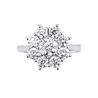 Blumenring Damen Halo Ring aus Weißgold 750 mit Diamanten