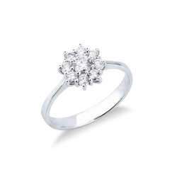 Weißgold 750 Blumenring Halo Ring