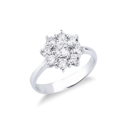 Halbkarätiger Blumenring Halo Ring Weißgold mit Diamanten
