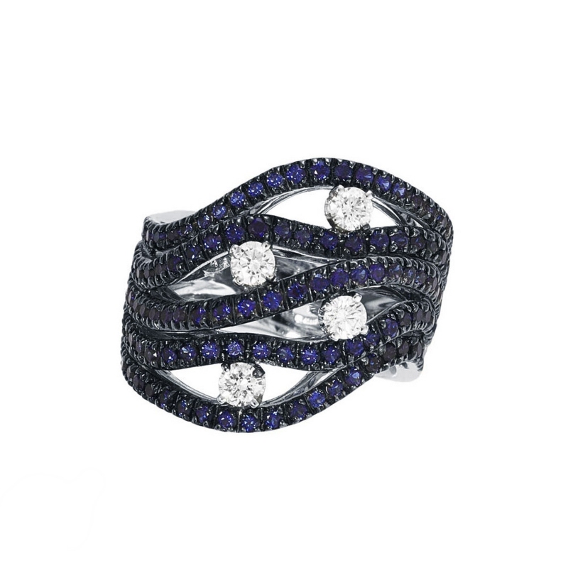 Damenring Bandring mit blauen Saphiren und Diamanten  Damenring Bandring mit blauen Saphiren und Diamanten