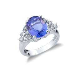 Tansanit Ring Weißgold mit Diamanten