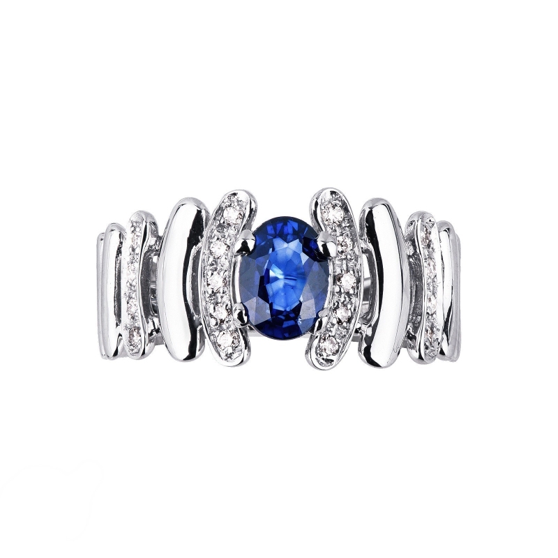 Moderner Saphir Ring mit Diamanten Weißgold 18K Moderner Saphir Ring mit Diamanten Weißgold 18K