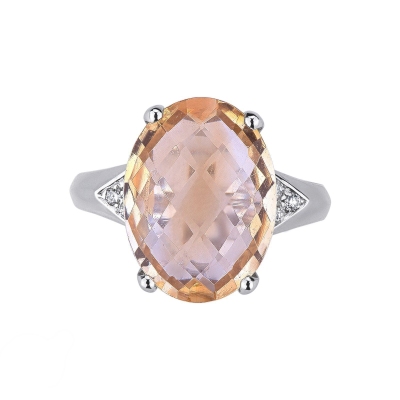 Ausgefallener Citrin Ring mit Diamanten 750er Weißgold