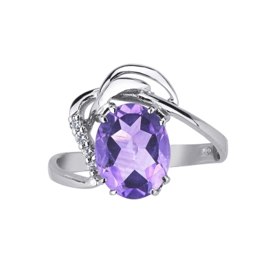Weißgoldring mit Amethyst und Brillanten  