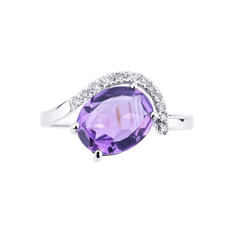 Weißgold 750 Amethyst Ring mit Diamanten  Weißgold 750 Amethyst Ring mit Diamanten