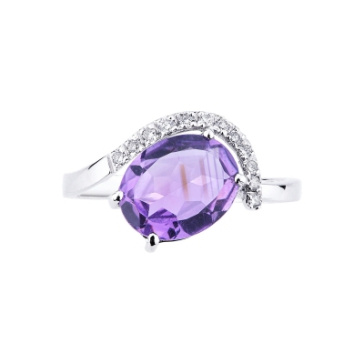 Weißgold 750 Amethyst Ring mit Diamanten 