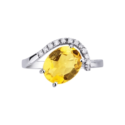 Citrin Ring 750er Weißgold mit Diamanten 