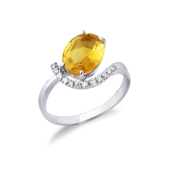 Citrin Ring 750er Weißgold mit Diamanten