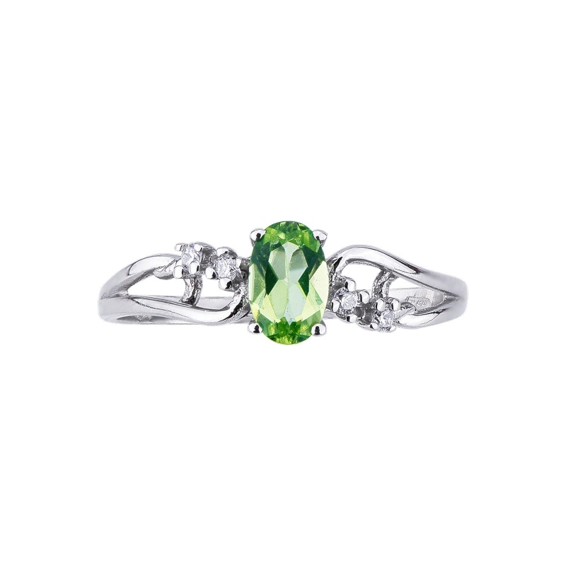 Weißgold Ring mit Peridot-Stein und Brillanten