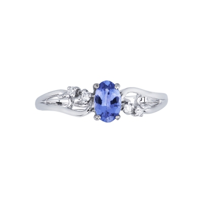 Tansanit Ring mit Diamanten Weissgold 18 Karat