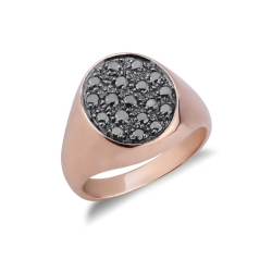 Siegelring Herren Roségold 750 mit schwarzen Diamanten