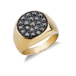 Herren Siegelring Gelbgold 18K mit schwarzen Diamanten