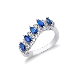 Eleganter Saphir Ring Weißgold 18K mit 5 Saphiren und Diamanten