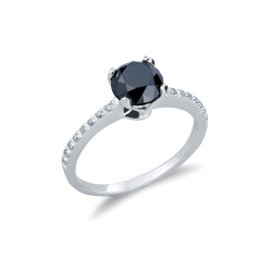 Solitär Ring Weißgold schwarzer Diamant Ring