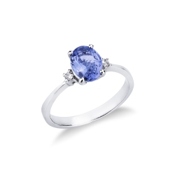 Damenring Weißgold mit Tansanit und 2 Diamanten