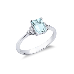 Damenring 750er Weißgold Aquamarin und Diamanten