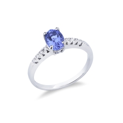750er Weißgold Ring mit Tansanit und Diamanten