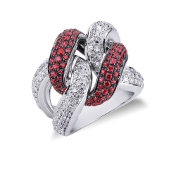 750er Weißgold Ring Damen mit Diamanten und Rubinen