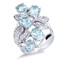 Aquamarin Bandring Weißgold 750 mit Diamanten