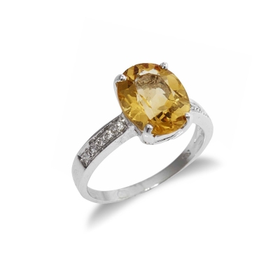 Citrin Ring mit Diamanten Weißgold 18k