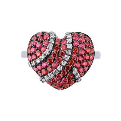 Rubin Herzring Weißgold mit Diamanten 