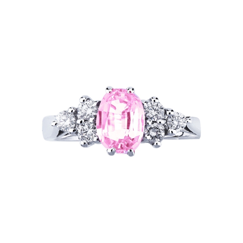 Weißgold 750 Saphir rosa Ring mit Diamanten 