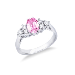 Weißgold 750 Saphir rosa Ring mit Diamanten