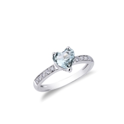 Verlobungsring Weißgold mit Diamanten und Aquamarin
