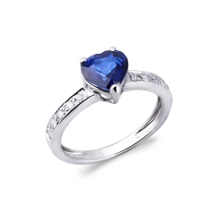 Herzring Weißgold 750 mit Saphir und Diamanten