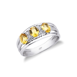 Band Ring Weißgold mit Citrin und Diamanten