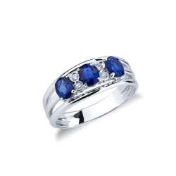 Weißgold Ring Damen mit 3 Saphiren und Diamanten