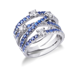 18K Weißgold Bandring mit blauen Saphiren und Diamanten
