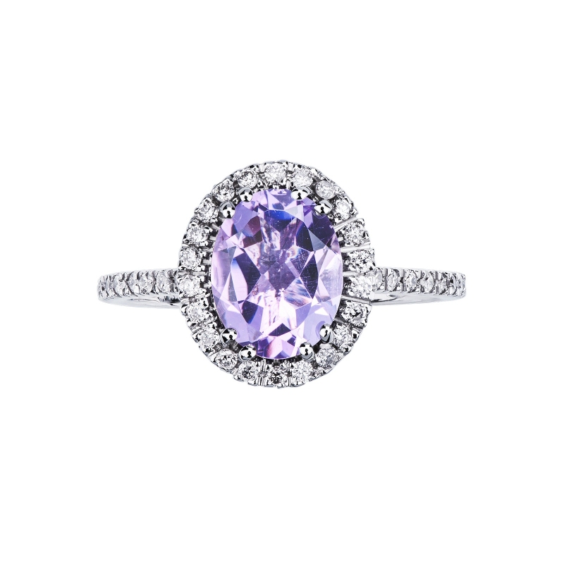 Amethyst Ring mit Diamanten 18K Weißgold