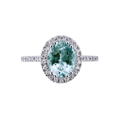 Halo Engagement Ring Diamonds und Aquamarine