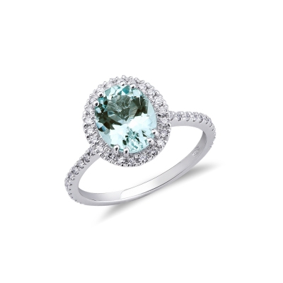 Halo Engagement Ring Diamonds und Aquamarine