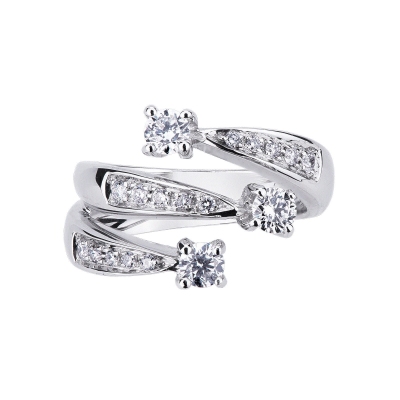 18k Weißgold Dreibandring mit Diamanten