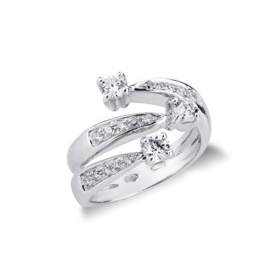 18k Weißgold Dreibandring mit Diamanten