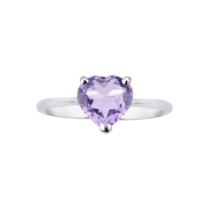 Herzring mit Amethyst aus Weißgold 18K Herzring mit Amethyst aus Weißgold 18K