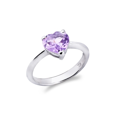 Herzring mit Amethyst aus Weißgold 18K