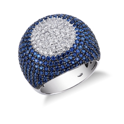 Pavé Ring Weißgold mit blauen Saphiren und Diamanten