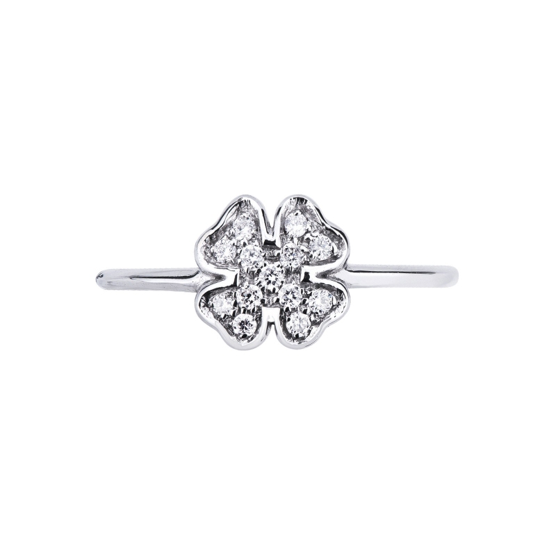 Weißgold-Kleeblatt-Ring mit Diamanten Weißgold-Kleeblatt-Ring mit Diamanten