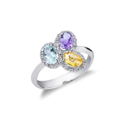 Weißgold Ring mit Aquamarin, Amethyst und Citrin