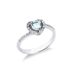 Halo Ring mit Aquamarin und Diamanten Weißgold 750