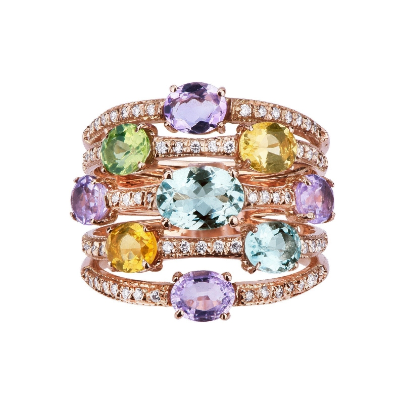 Goldring mit Edelsteinen 18K Roségold Rainbow Kollektion Goldring mit Edelsteinen 18K Roségold Rainbow Kollektion