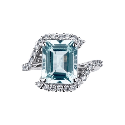Aquamarin und Diamantring Weißgold 750