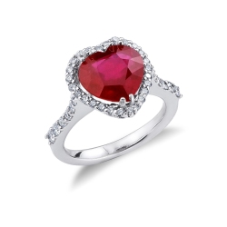 18k Weißgold Herzring mit Rubin und Diamanten