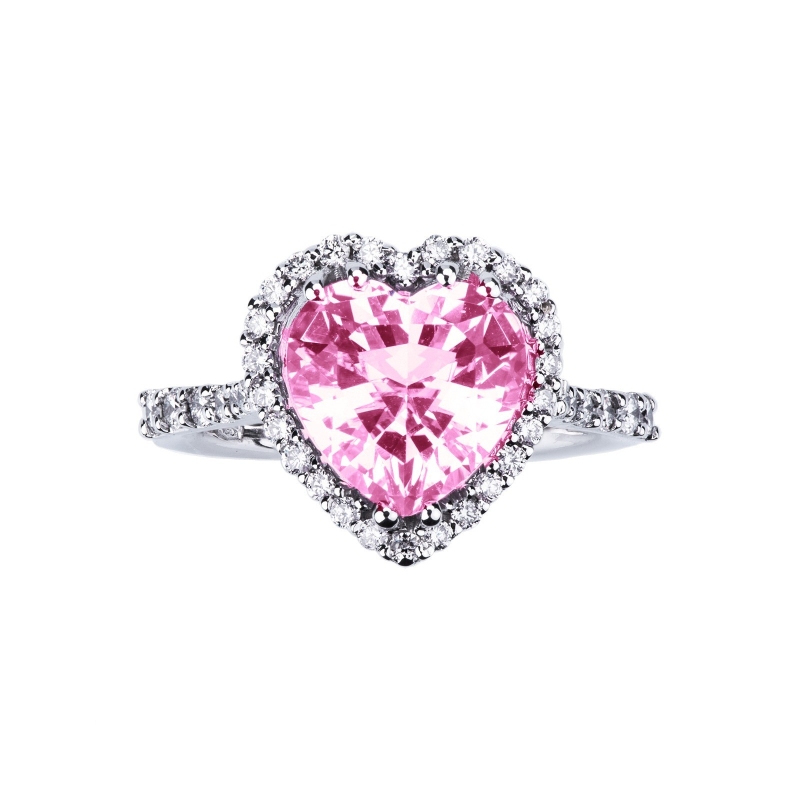 Damen Herzring Saphir rosa und Diamanten