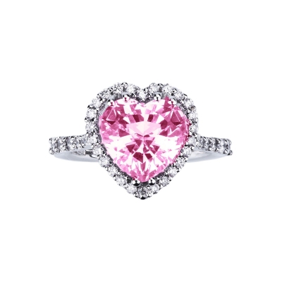 Damen Herzring Saphir rosa und Diamanten